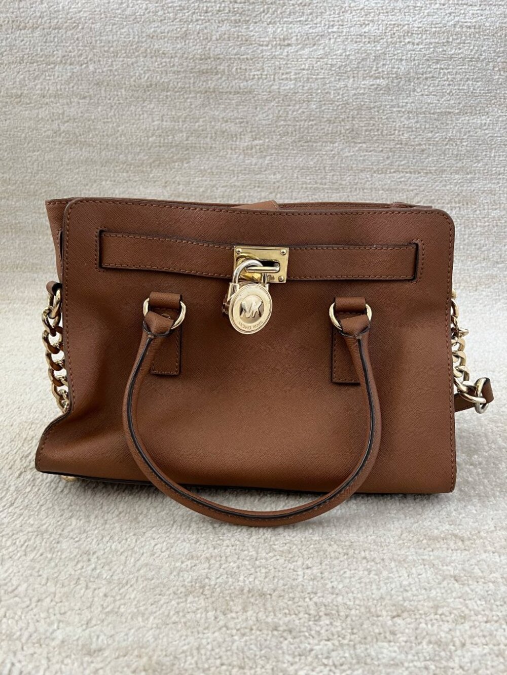 Michael Kors Hamilton Brown Leather Satchel Bag